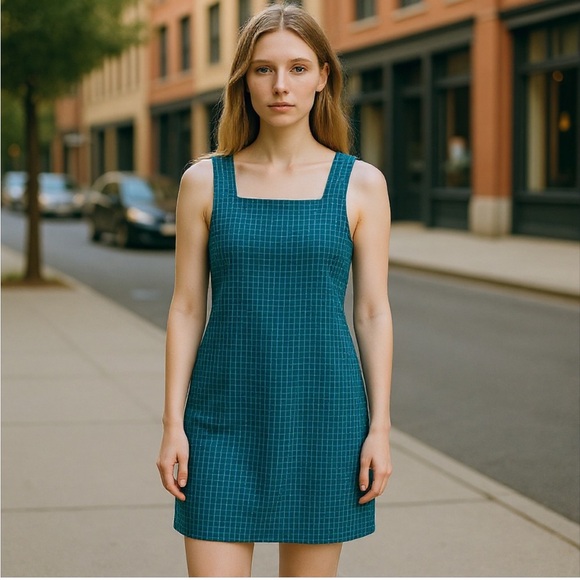 Vintage DBY Teal Checkered Women's Dress size 9 D22 - Picture 1 of 2